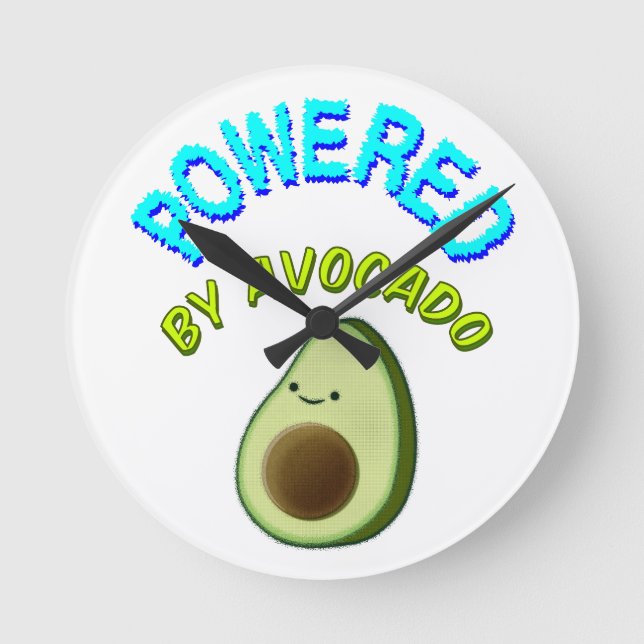Powered By Avocado Round Clock (Front)