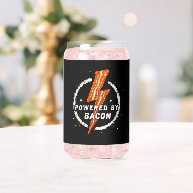 Powered by Bacon Funny Retro Foodie Aesthetic Can Glass (Insitu (Wedding))