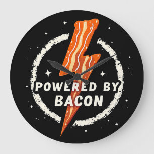 Powered by Bacon Funny Retro Foodie Aesthetic Large Clock