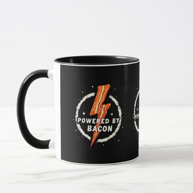 Powered by Bacon Funny Retro Foodie Aesthetic Mug (Left)