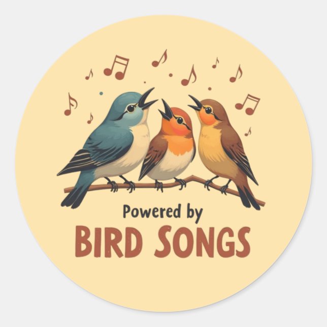 Powered by Bird Songs Classic Round Sticker (Front)