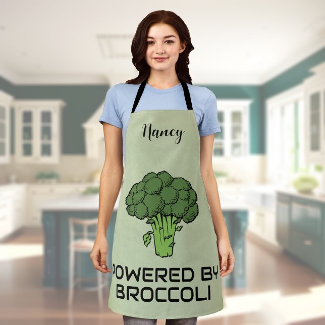 Powered by Broccoli Bold Green Personalised Name Apron (Creator Uploaded)