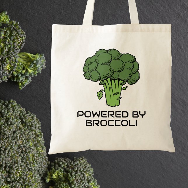 Powered by Broccoli Reusable Canvas Grocery Tote Bag (Creator Uploaded)