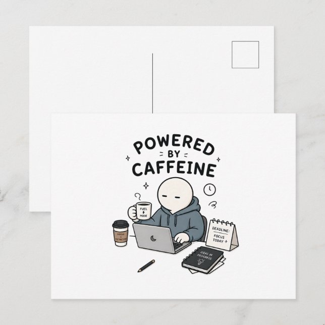Powered By Caffeine Funny Work Meme Postcard (Front/Back)