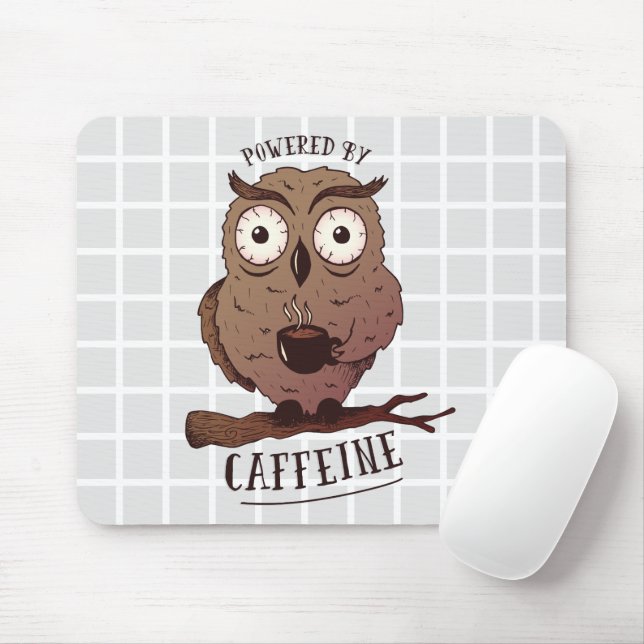 Powered By Caffeine Owl Grid Mouse Pad (With Mouse)