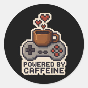 Powered By Caffeine Pixel Art Gamer Coffee Lover G Classic Round Sticker
