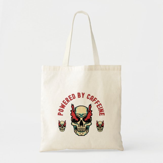 Powered by Caffeine -  Skull Energy Tote Bag (Front)