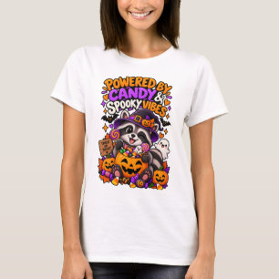 Powered by Candy & Spooky Vibes Cute Halloween Rac T-Shirt