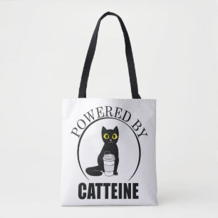 Powered by Catteine Funny Coffee Pun Caffeine Tote Bag
