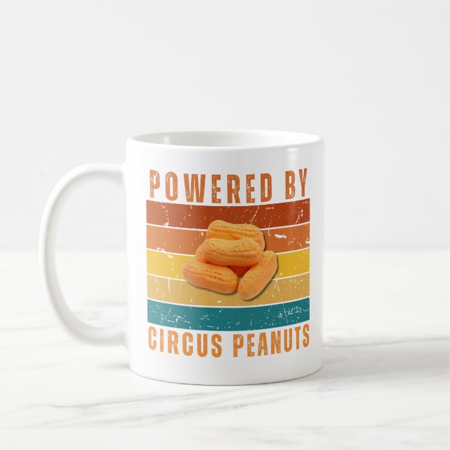 Powered by Circus Peanuts Retro Sunset Mug (Left)
