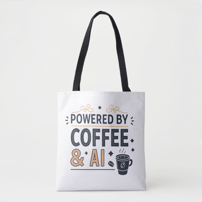 Powered by Coffee & AI Retro Tech Vector Tote Bag (Front)