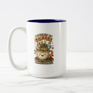 Powered By coffee and AI Retro coffee tech Graphic Two-Tone Coffee Mug