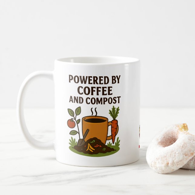 Powered By Coffee And Compost @TLCInTheGarden  Coffee Mug (With Donut)