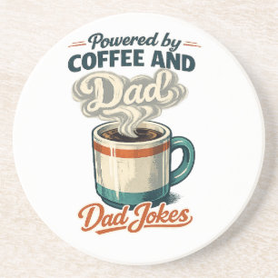 Powered By Coffee And Dad Jokes Funny Retro Father Coaster