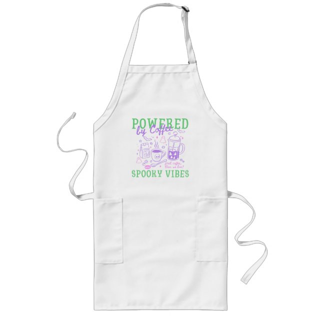 Powered By Coffee And Spooky Vibes Halloween  Long Apron (Front)