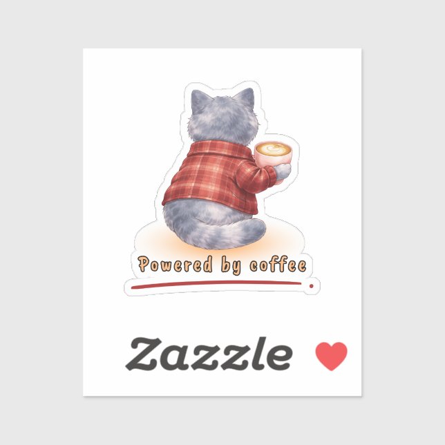 "Powered by Coffee" Cat Holding A Cup of Coffee (Sheet)