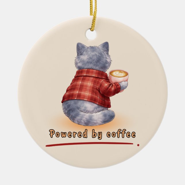 Powered by Coffee Ceramic Ornament (Front)
