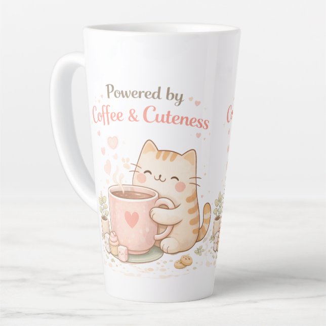 Powered by Coffee & Cuteness Cute Cat Sweet Cream Latte Mug (Left Angle)