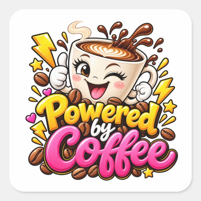 Powered by Coffee Design Square Sticker (Front)