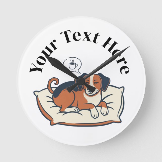 Powered by Coffee & Dog Dreams Round Clock (Front)