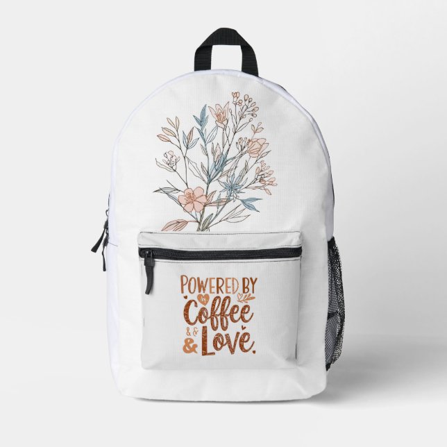 Powered by Coffee & Love – Cute Mom Life Design Printed Backpack (Front)