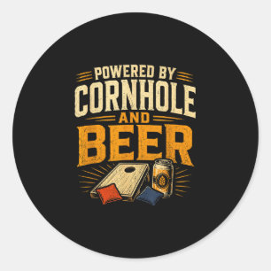 Powered by cornhole and beer funny tailgate classic round sticker