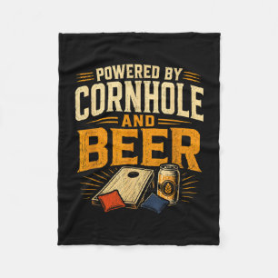 Powered by cornhole and beer funny tailgate fleece blanket