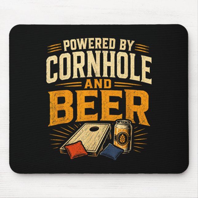 Powered by cornhole and beer funny tailgate mouse pad (Front)