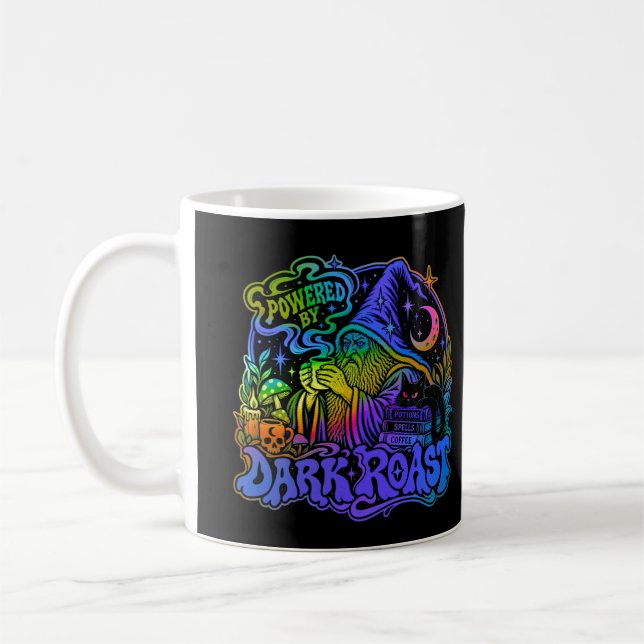 Powered By Dark Roast Funny Wizard Coffee Fantasy Mug (Left)
