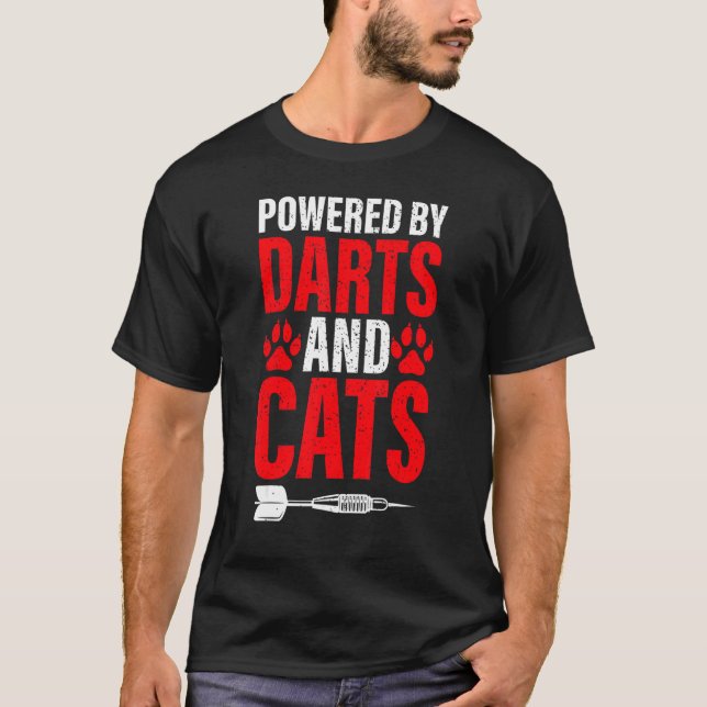 Powered By Darts And Cats   Dart Game And Cat T-Shirt (Front)