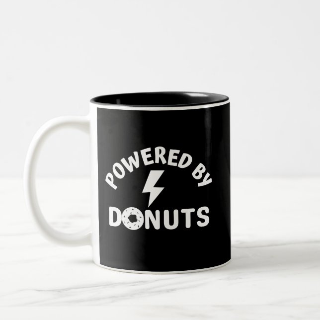powered by donuts Two-Tone coffee mug (Left)