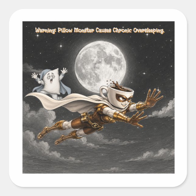 Powered by Dreams. Defeated by Espresso Square Sticker (Front)