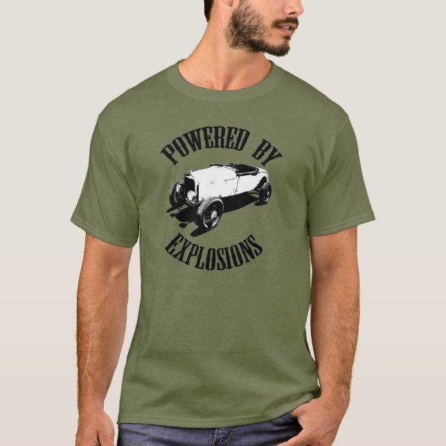 "Powered by Explosions" Hot Rod T-Shirt (Front)