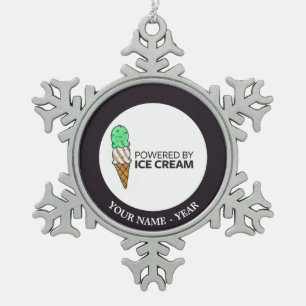 Powered by Ice Cream Snowflake Pewter Christmas Ornament
