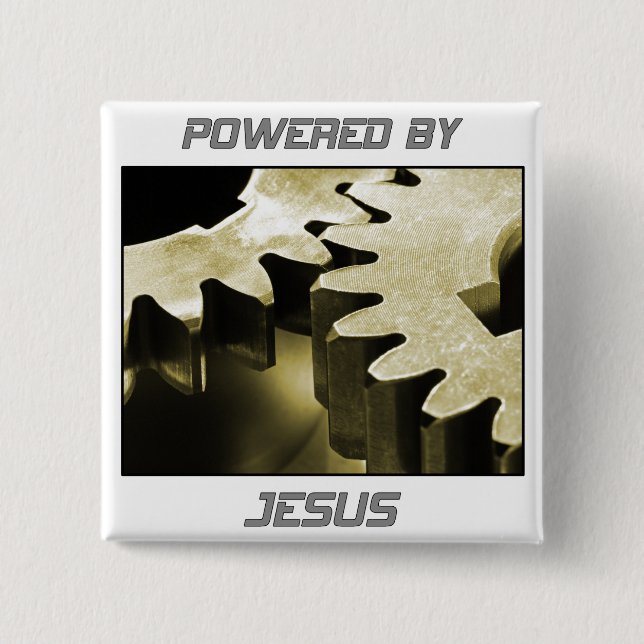 Powered By Jesus 15 Cm Square Badge (Front)