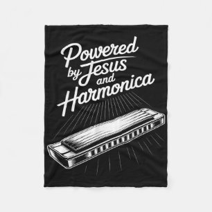 Powered By Jesus And Harmonica Christian Music  Fleece Blanket