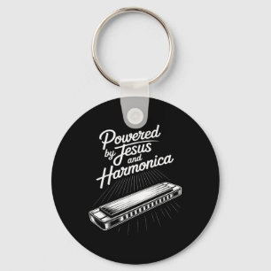 Powered By Jesus And Harmonica Christian Music Key Ring