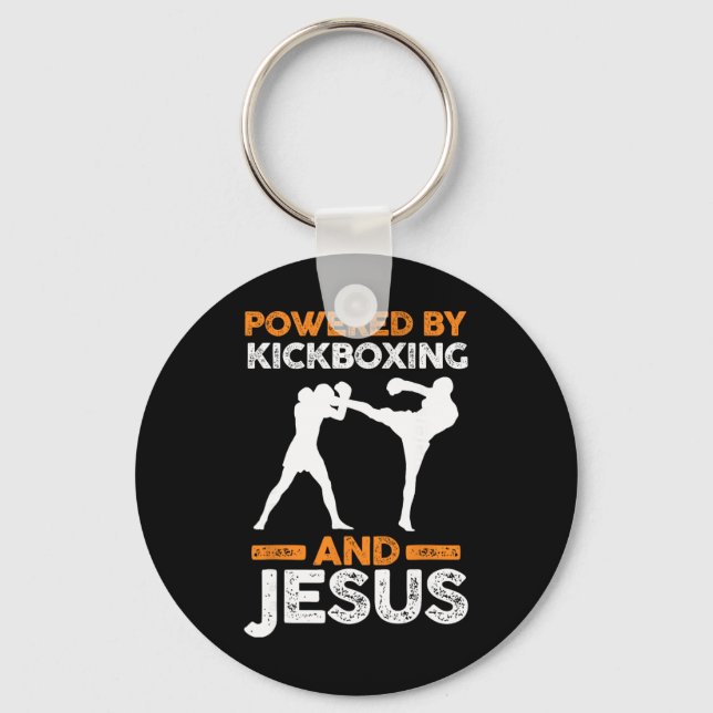 Powered By Kickboxing And Jesus  Key Ring (Front)