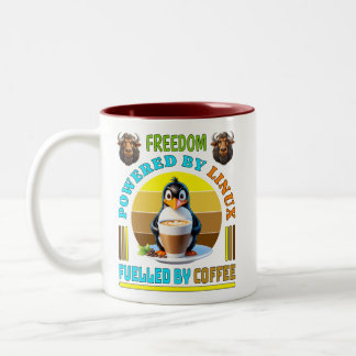 Powered By Linux - Fueled By Coffee Two-Tone Coffee Mug