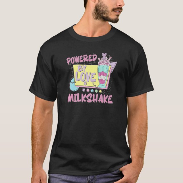 Powered By Love Milkshake Retro 80s 90s Couples Wh T-Shirt (Front)
