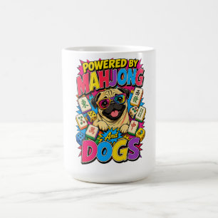 Powered by Mahjong and Dogs Funny Pug Pop Art Gift Coffee Mug