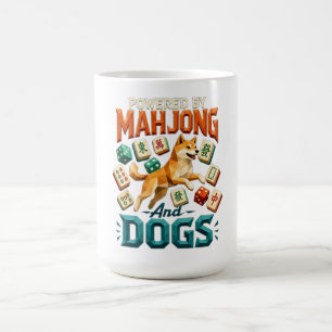 Powered by Mahjong and Dogs Shiba Inu Geometric  Coffee Mug