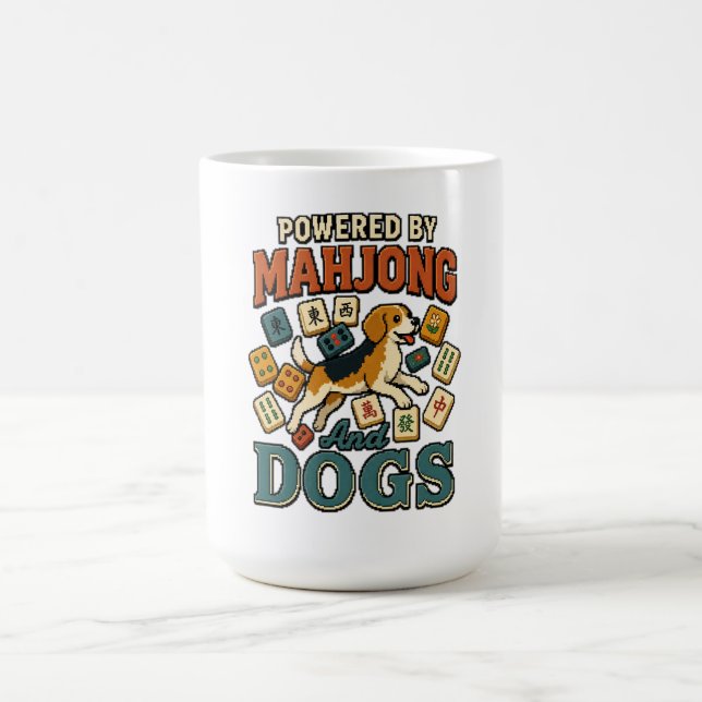 Powered by Mahjong & Beagles: Pixel Art Dog Lover  Coffee Mug (Center)