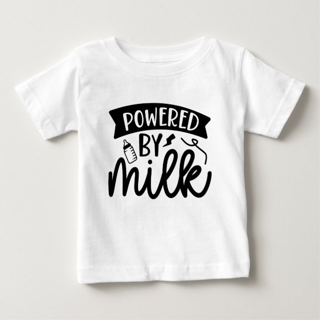 powered by milk, Funny baby sayings Baby T-Shirt (Front)