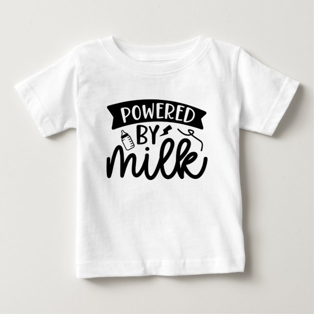 powered by milk, Funny baby sayings T-Shirt (Front)
