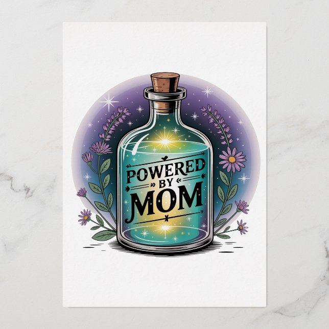 Powered By Mum Foil Holiday Card (Front)
