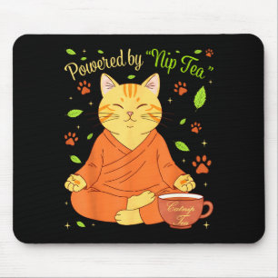 Powered By Nip Tea Funny Meditating Cat Yoga Cat L Mouse Pad