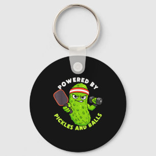 Powered by pickles and pickleball lovers men women key ring