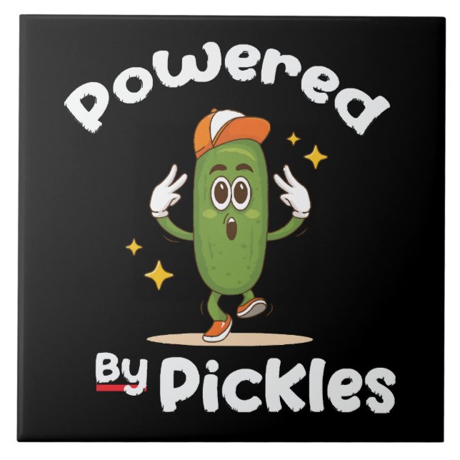 Powered By Pickles Food Pickle Funny Ceramic Tile (Front)