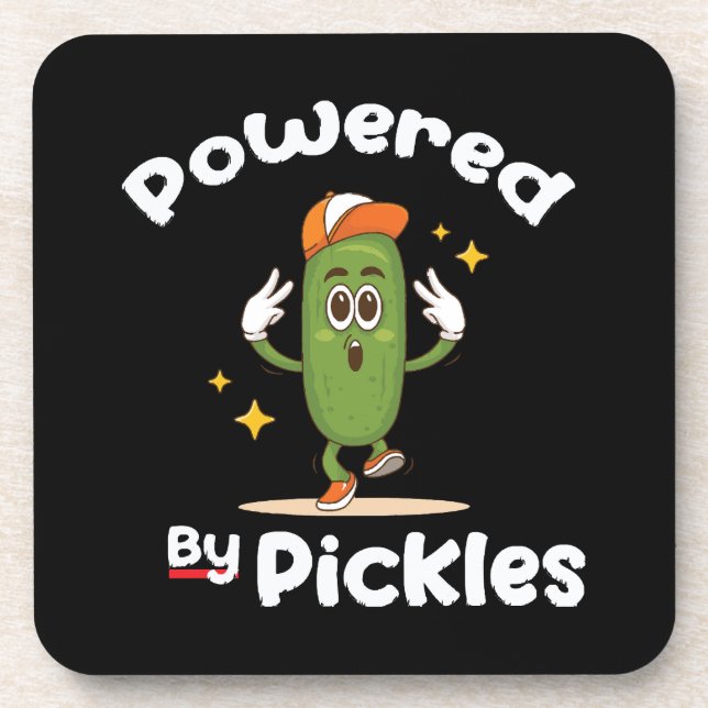 Powered By Pickles Food Pickle Funny Coaster (Front)